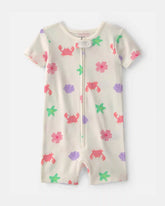 Baby Girl Sea Critters 100% Cotton 1-Piece Romper Pajama - Cream
