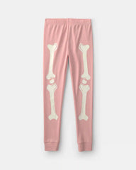 Girls 2-Piece Halloween Glow in the Dark Skeleton 100% Cotton Snug Fit Pajama Set - Pink