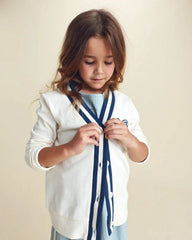 Girls Bow French Terry Cardigan Sweater - Cream