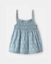 Girls Chambray Floral Smocked Tank Top
