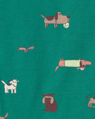 Baby Boy Skateboard Dog Cotton Short-Sleeve Snug Fit 4-Piece Pajama Set - Green