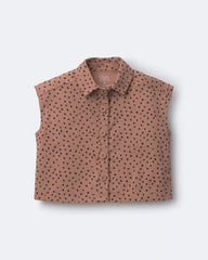 Toddler Girl Sleeveless Button-Down Top in Dot Print - Tan