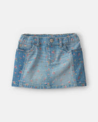 Toddler Girl Floral Denim Skirt - Light Wash