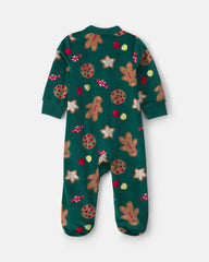 Baby Christmas Gingerbread 2-Way Zip DreamPlush Sleep & Play Pajamas - Green