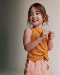 Toddler Girl Tie-Front Ribbed Tank - Golden Yellow