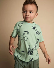 Toddler Relaxed Graphic Tee in Music Print - Green