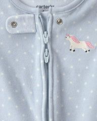 Baby Girl Unicorn Fleece 2-Way Zip Sleep & Play Pajamas - Blue