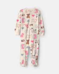 Baby Girl 1-Piece Pets 2-Way Zip DreamPlush Snug Fit Footed Pajama - Cream