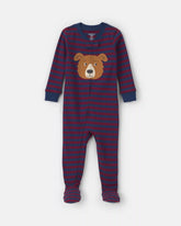 Baby Boy 1-Piece Dog Striped 2-Way Zip 100% Cotton Snug Fit Footed Pajama - Burgundy/Blue