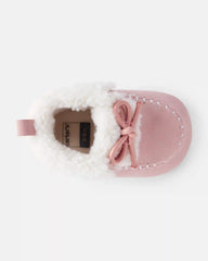 Baby Girl Sherpa Moccasin Boots - Pink/White