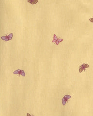 Girls Butterfly Ribbed Top - Yellow