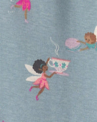 Toddler Girl 4-Piece Fairy 100% Cotton Snug Fit Pajama Set - Blue/Cream