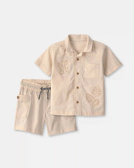 Toddler Boy 2-Piece Toucan Embroidered Button-Down Shirt & Short Set - Khaki