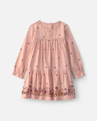 Toddler Girl Floral Twill Long-Sleeve Dress - Pink