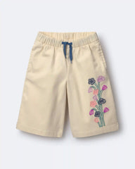Toddler Girl Embroidered Wide-Leg Pants with Flowers - Cream