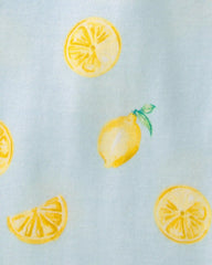 Girls Lemon 100% Cotton Snug Fit 4-Piece Pajama Set - Blue/Yellow