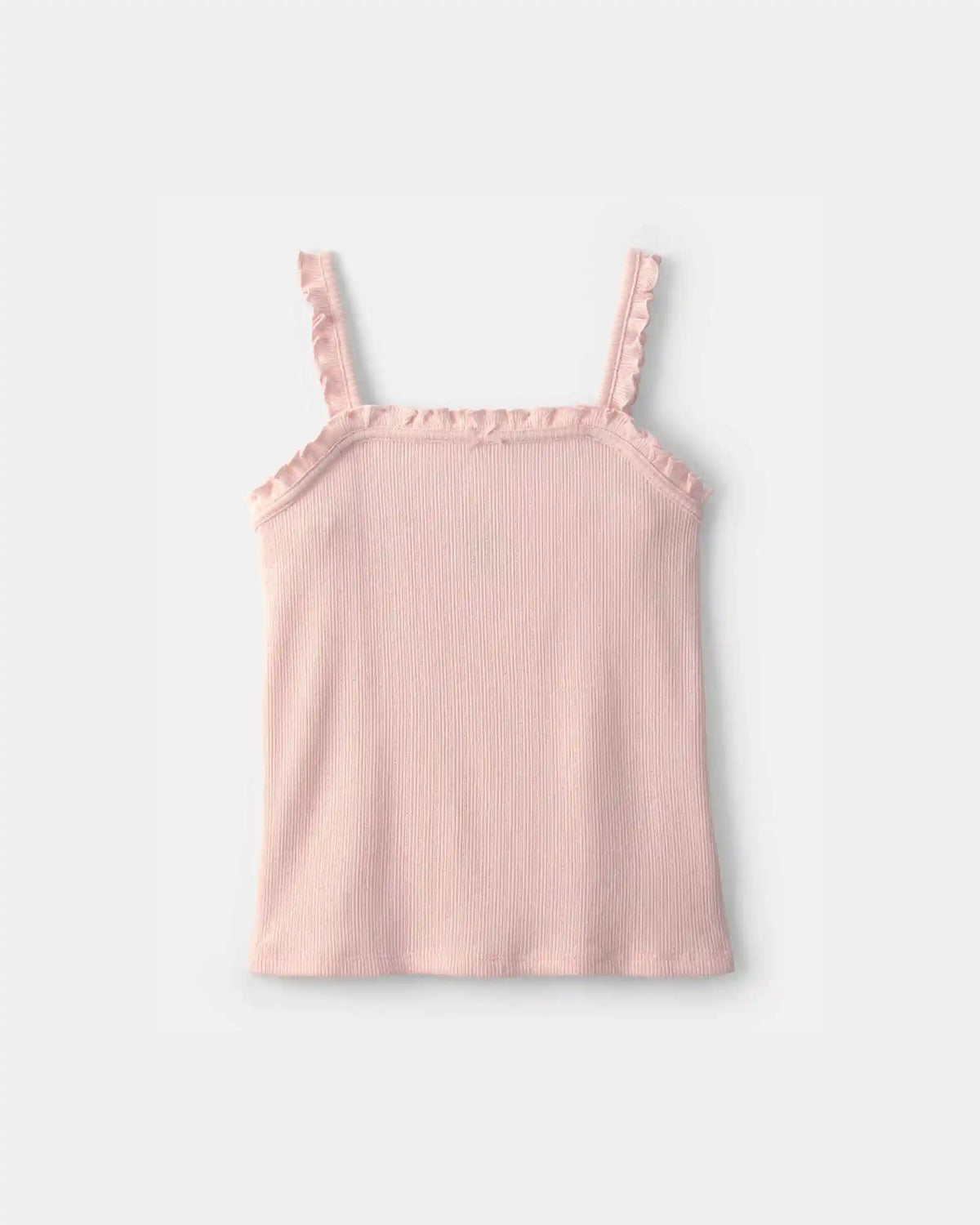Girls Ruffle Ribbed Tank Top - Pink