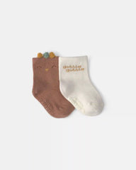 Baby 2-Pack Thanksgiving Turkey Booties - Brown/White