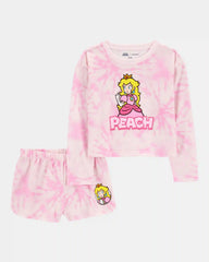 Kid Super Mario Bros™ Princess Peach Print Loose Fit 2-Piece Pajamas - Pink