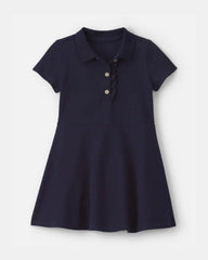 Toddler Girl Uniform Piqué Short-Sleeve Dress - Navy