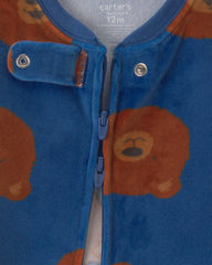 Baby Boy 1-Piece Bear 2-Way Zip DreamPlush Snug Fit Pajama - Navy Blue