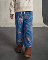 Toddler Girl Floral Denim Wide-Leg Jeans - Dark Wash