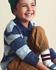 Toddler Boy Striped Long-Sleeve Henley T-Shirt - Navy Blue