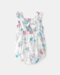 Baby Girl Tropical Beach Sleeveless Romper - Ivory/Green