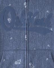 Girls Floral OshKosh Logo Zip-Up Hoodie - Blue