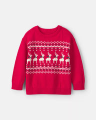 Toddler Boy Reindeer Fair Isle Sweater - Red
