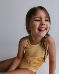 Toddler Girl Scalloped One-Piece Swimsuit in Sun Print - Yellow