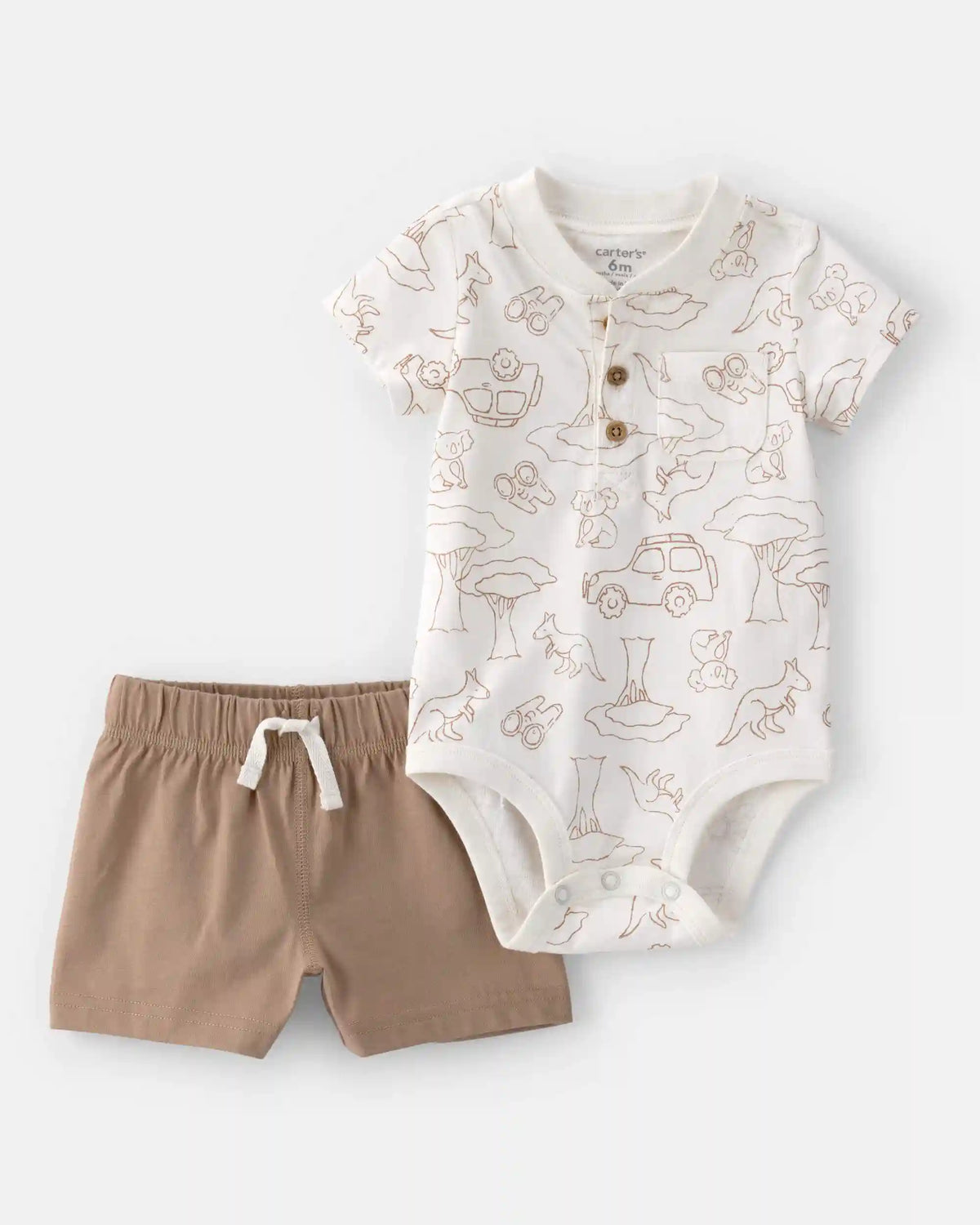 Baby Boy 2-Piece Safari Short-Sleeve Bodysuit & Short Set - Brown/White
