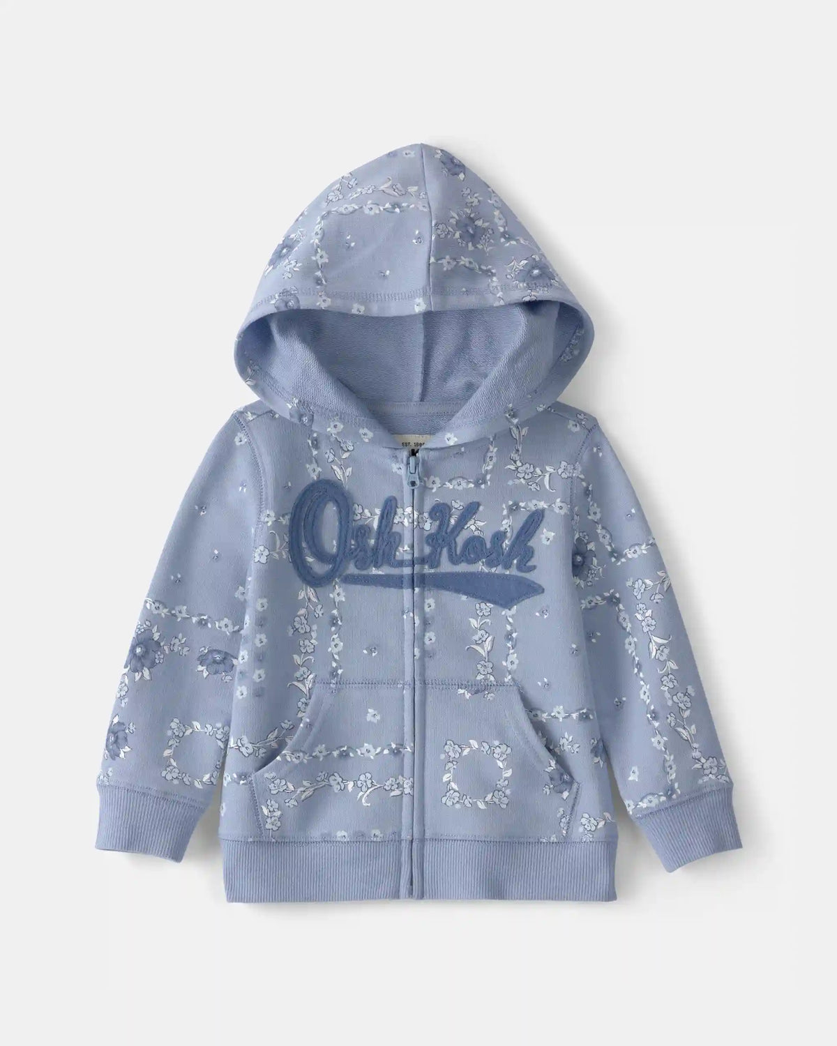 Baby Girl Floral OshKosh Logo Zip-Up Hoodie - Blue