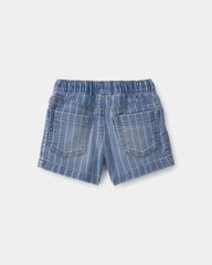 Baby Boy Striped Denim Drawstring Shorts - Medium Blue