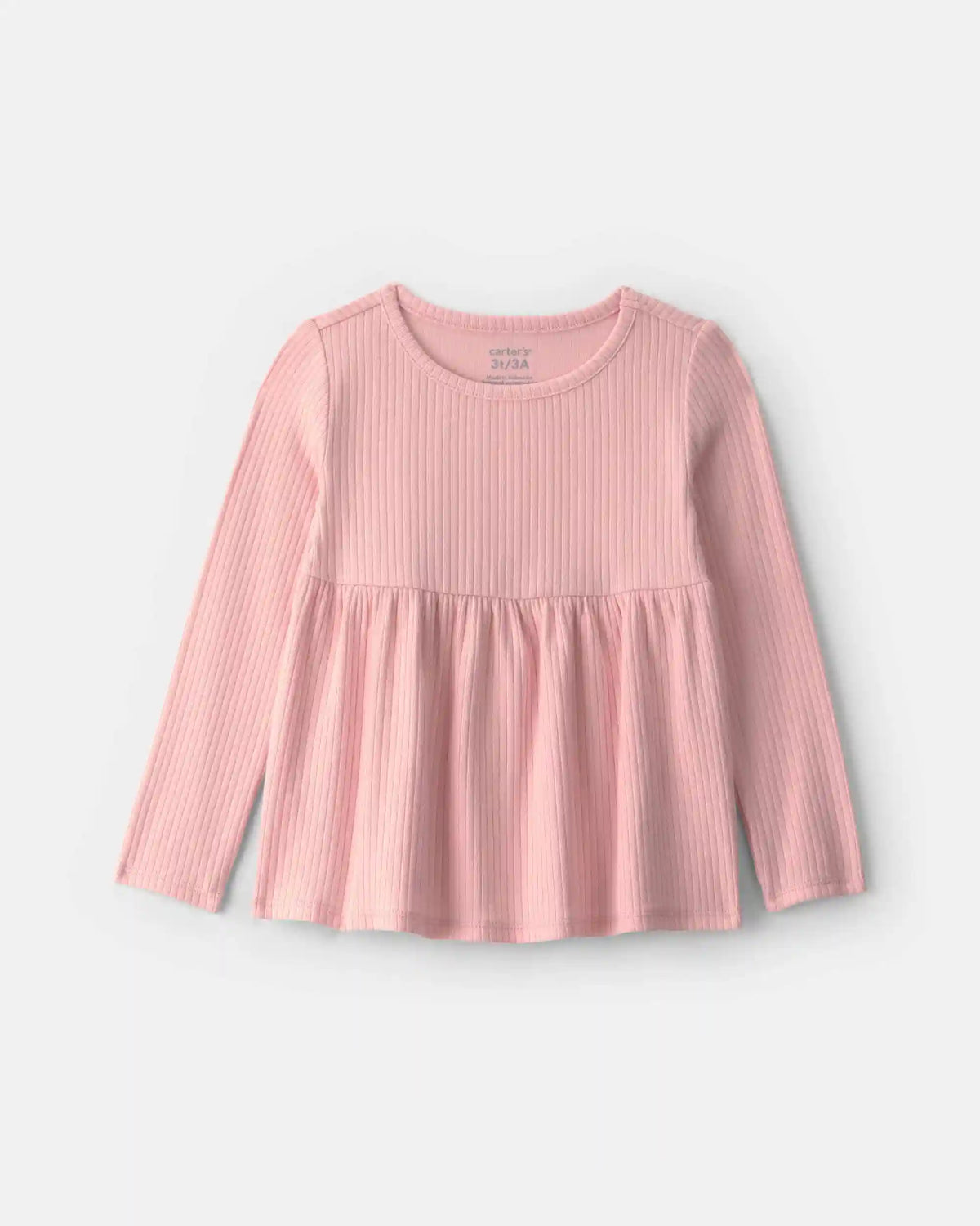 Toddler Girl Long-Sleeve Rib Peplum Top - Pink
