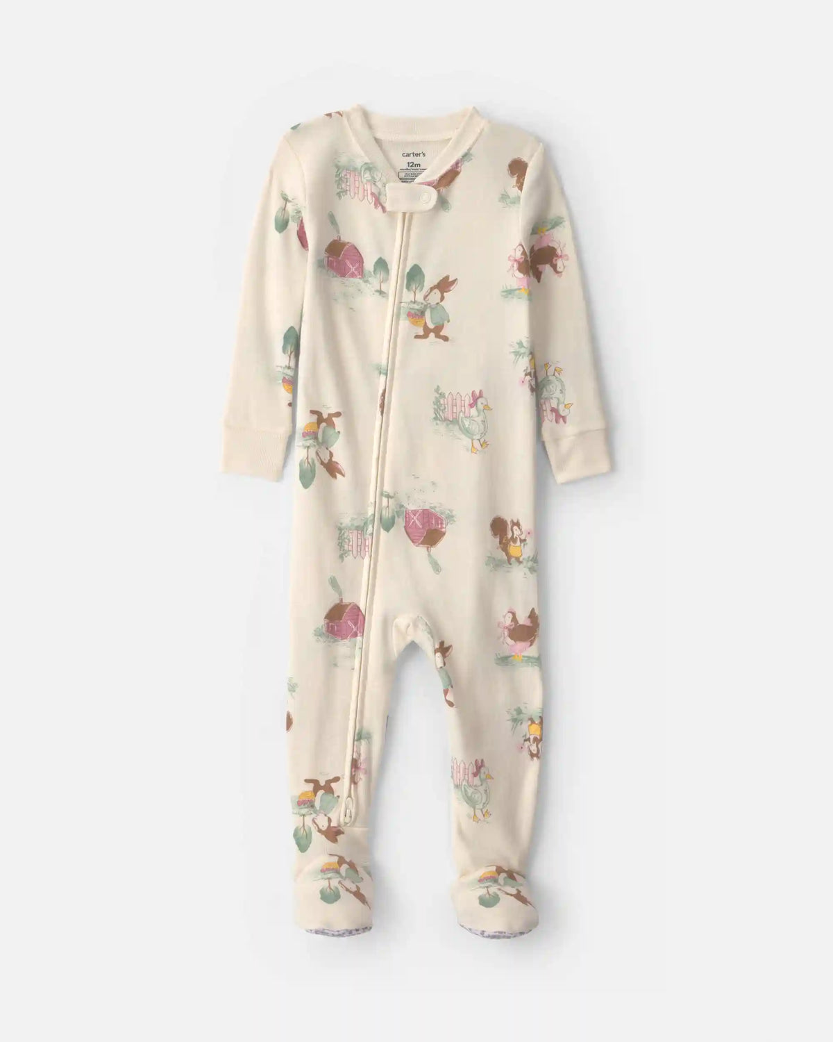 Toddler Girl 1-Piece Country Farm 100% Cotton Snug Fit Footed Pajama - Cream