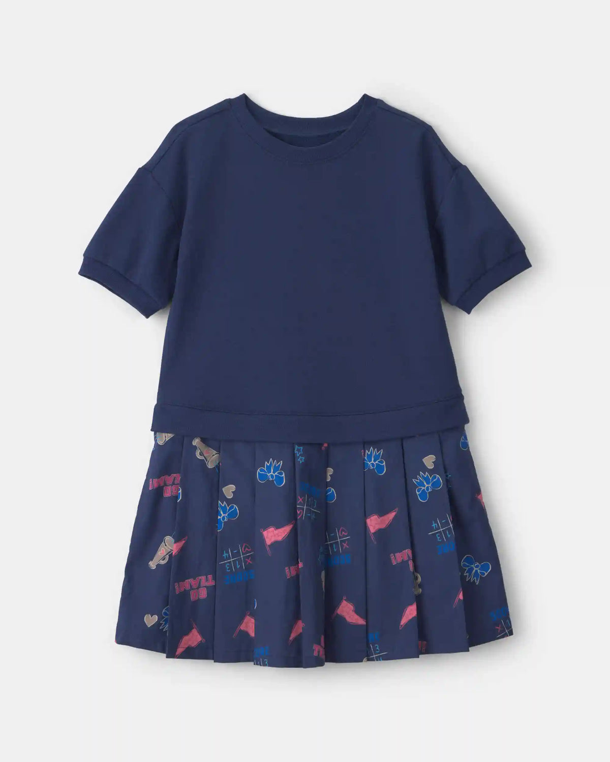 Girls School Spirit French Terry Layering Dress - Navy Blue