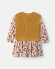 Toddler Girl Floral Long-Sleeve Dress - Yellow/Cream