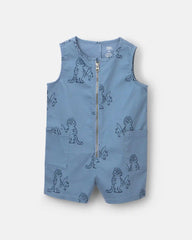 Toddler Romper with Otter Pockets in Fishing Tiger Print - Slate Blue