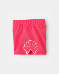 Baby Girl Shell French Terry Shorts - Coral