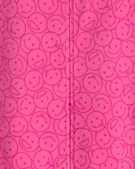 Girls 1-Piece Smiley Faces Fleece Loose Fit Footed Pajama - Pink