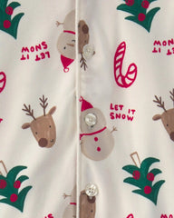 Kids 2-Piece Christmas Icon Fleece Loose Fit Pajama Set - Cream