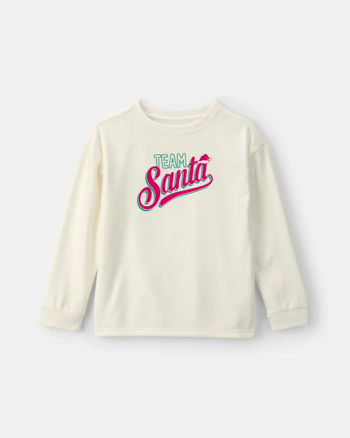 Kids 'Team Santa' Christmas Fleece Loose Fit Pajama Top - Cream