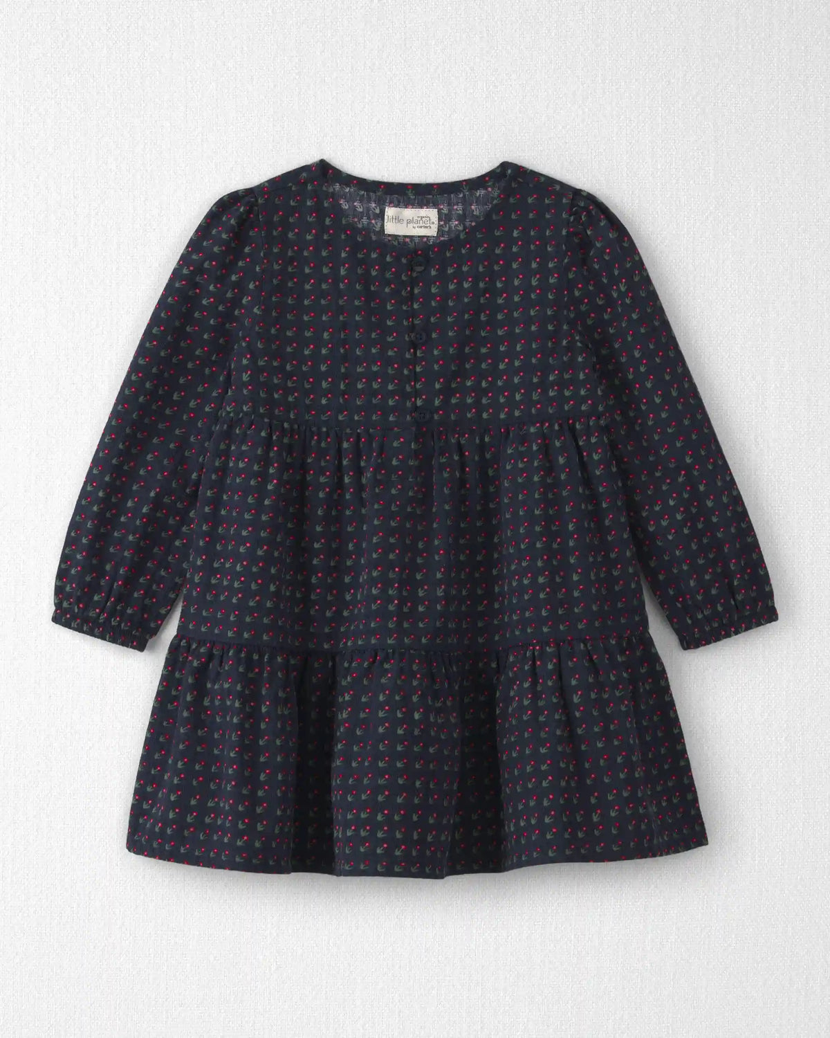 Toddler Girl Organic Cotton Dobby Dress in Navy Floral