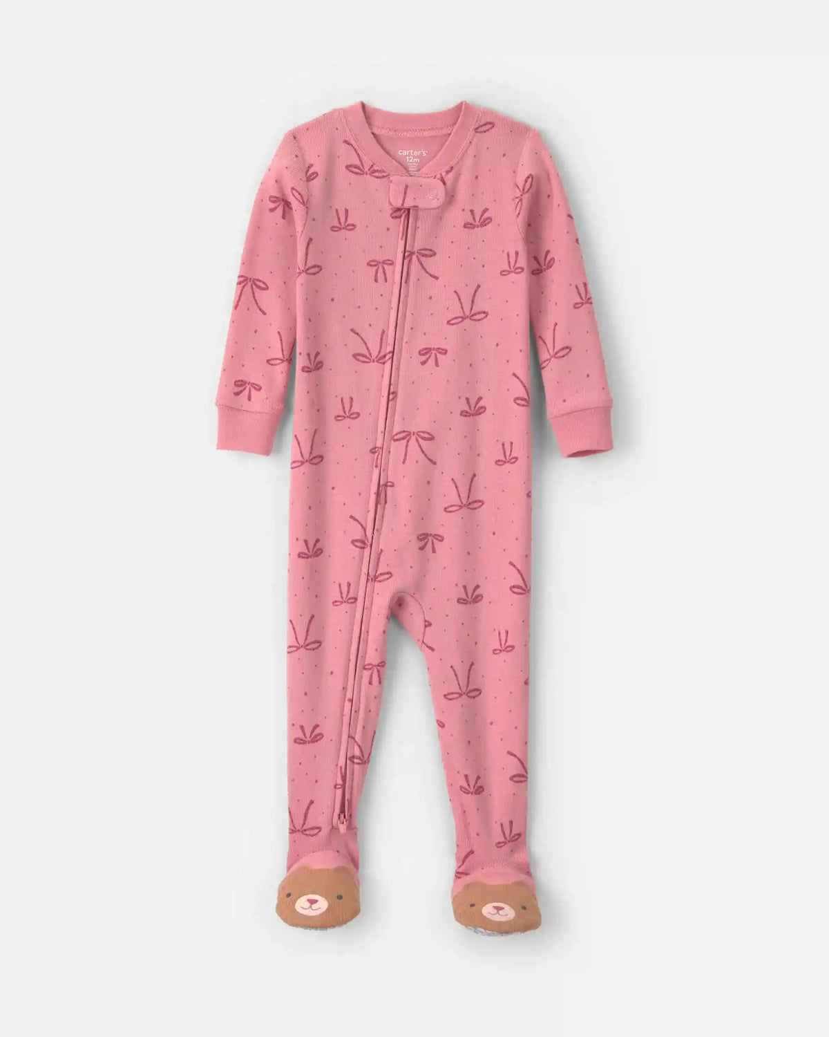 Baby Girl 1-Piece Bows 2-Way Zip 100% Cotton Snug Fit Footed Pajama - Pink