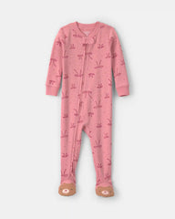 Baby Girl 1-Piece Bows 2-Way Zip 100% Cotton Snug Fit Footed Pajama - Pink