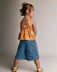 Toddler Girl Wide-Leg Cropped Pant in Chambray