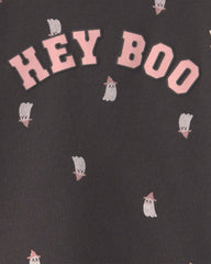 Baby Girl 'Hey Boo' Ghost French Terry Long-Sleeve Top & Pant Set - Black
