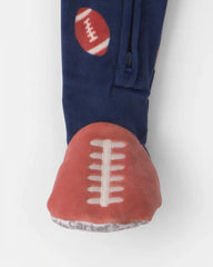 Toddler Boy 1-Piece Football DreamPlush Snug Fit Footed Pajama - Navy Blue