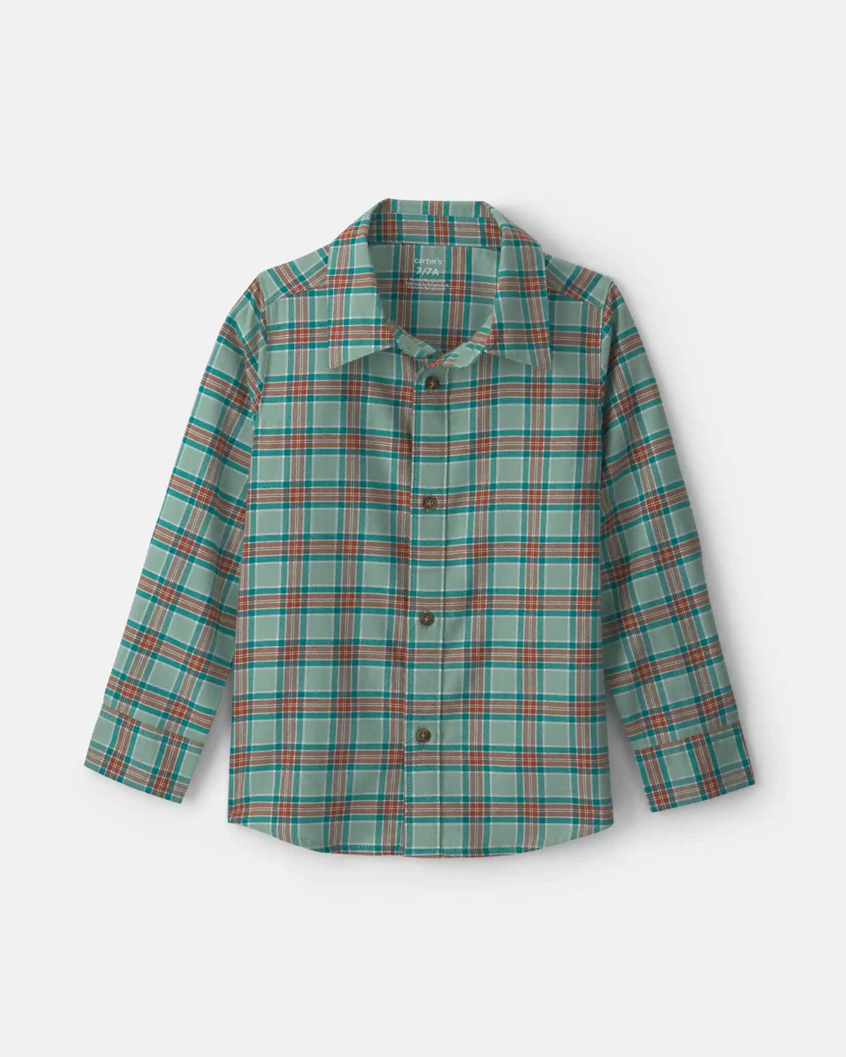 Boys Plaid Long-Sleeve Button-Down Shirt - Green